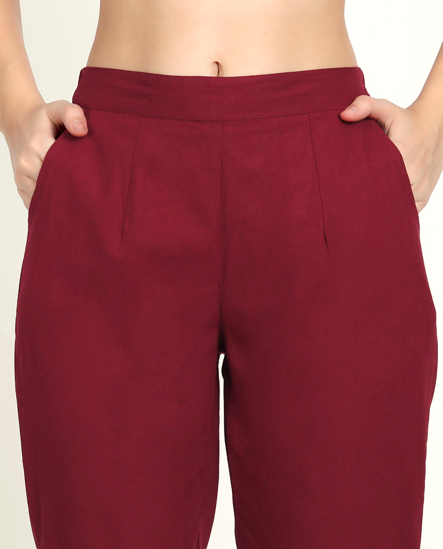 Maroon Cotton Women's Pant — image 2