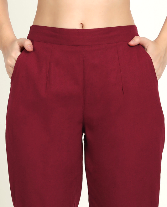 Maroon Cotton Women's Pant - Me&My