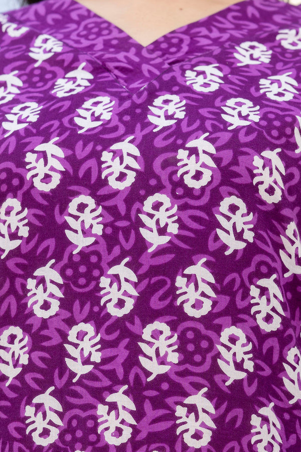Royal Purple Cotton Printed Kurta Set with Dupatta