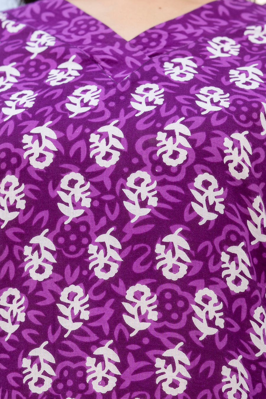 Royal Purple Cotton Printed Kurta Set with Dupatta — image 2