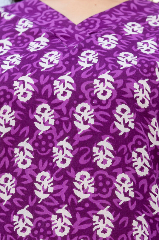 Royal Purple Cotton Printed Kurta Set with Dupatta - Me&My