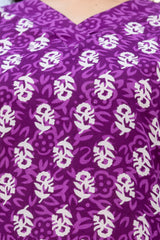 Royal Purple Cotton Printed Kurta Set with Dupatta