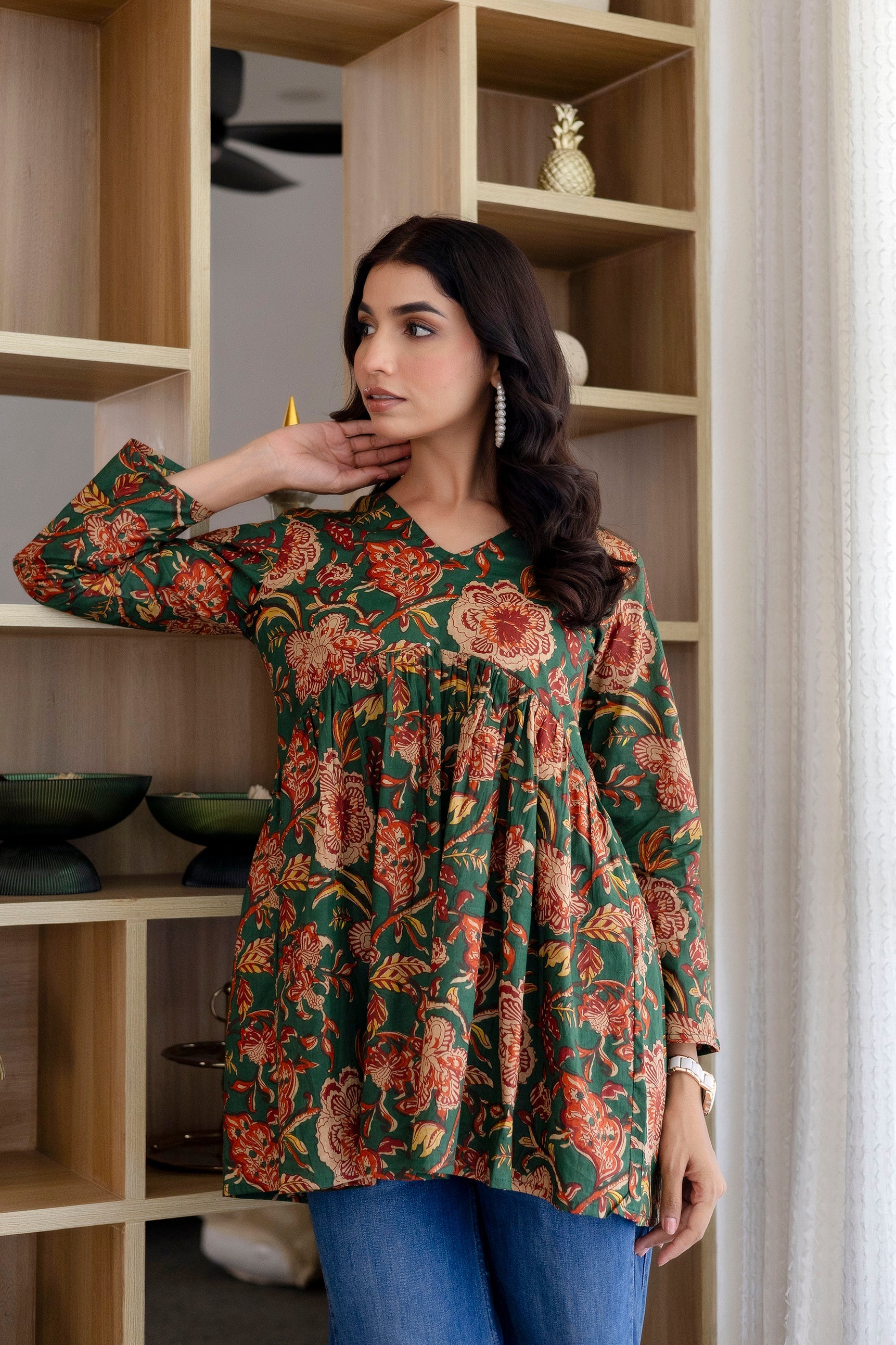Floral Rhapsody Green Cotton Top Me & My 
