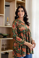 Floral Rhapsody Green Cotton Top - Me&My