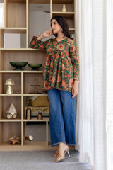 Floral Rhapsody Green Cotton Top - Me&My