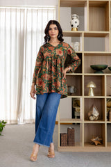 Floral Rhapsody Green Cotton Top - Me&My