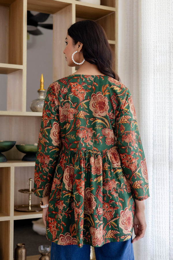 Floral Rhapsody Green Cotton Top