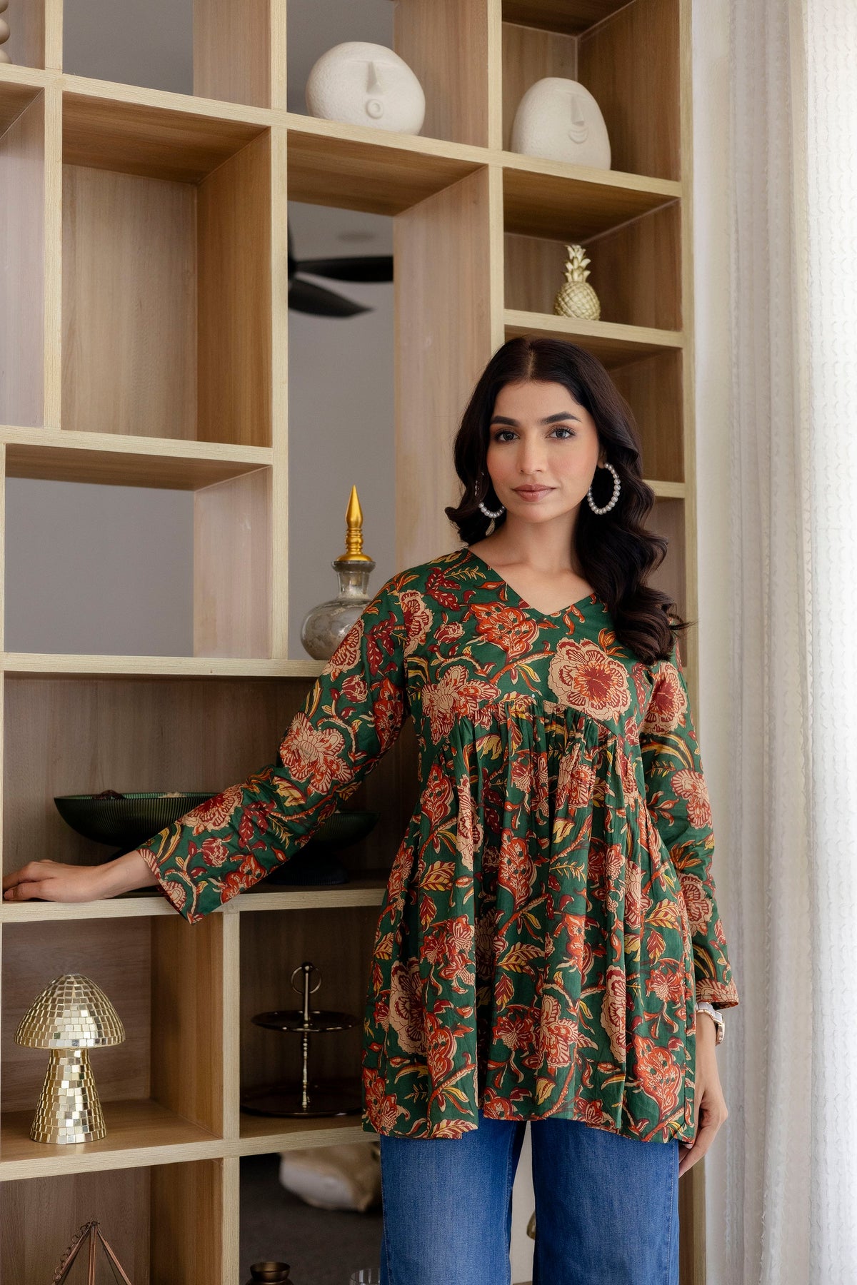 Floral Rhapsody Green Cotton Top Me & My 