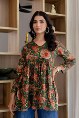 Floral Rhapsody Green Cotton Top - Me&My