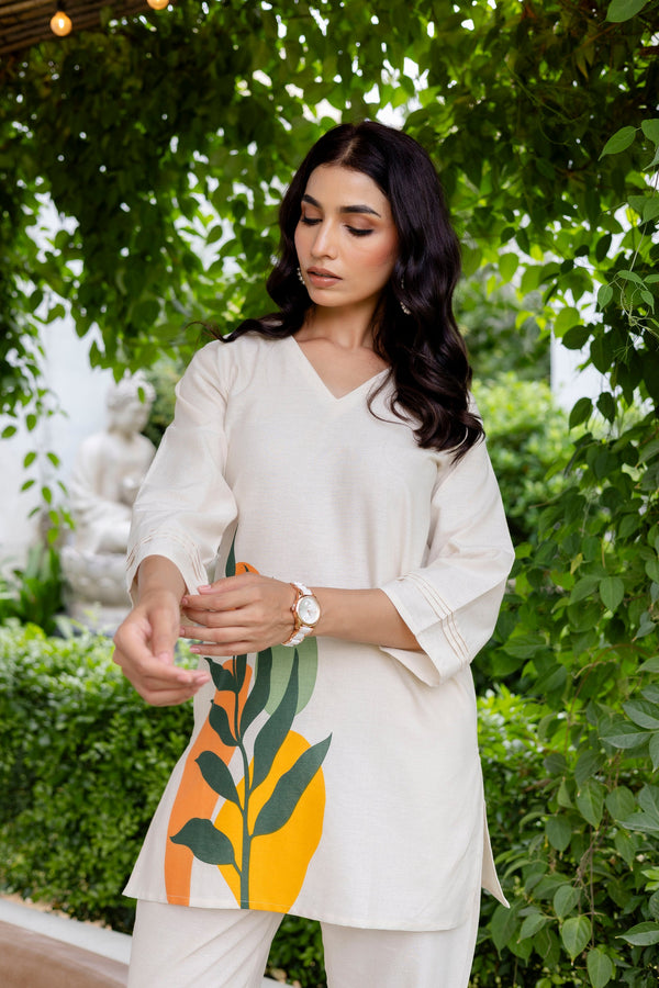 Sandstone Serenity Off-White Cotton Flex Co-ord Set