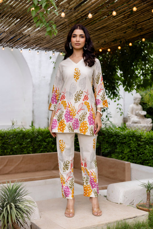 Oyster Calm Off-White Cotton Flex Co-ord Set - Me&My