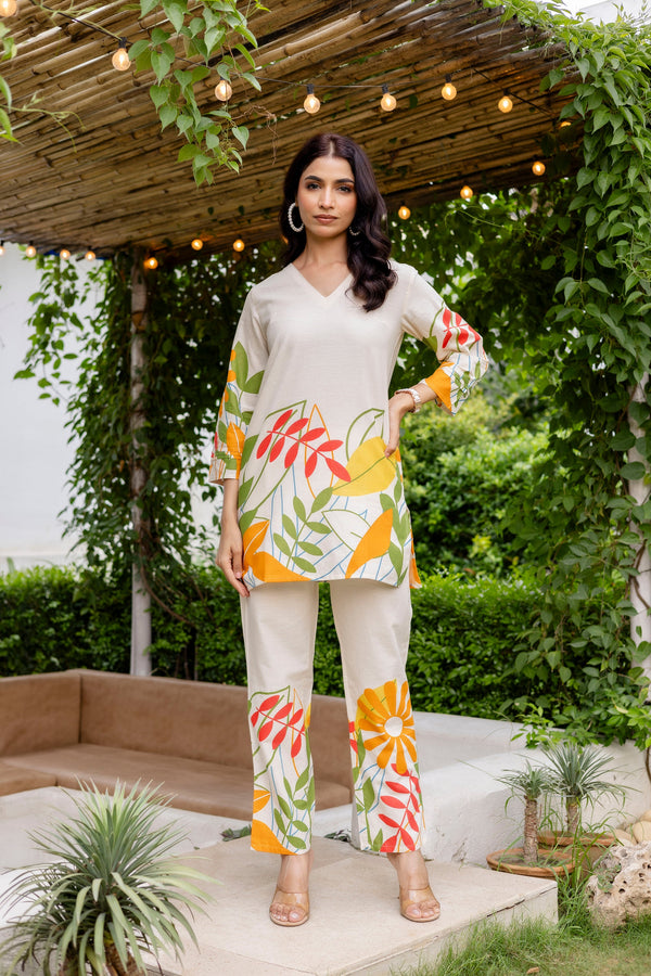 Pearl Mist Off-White Cotton Flex Co-ord Set