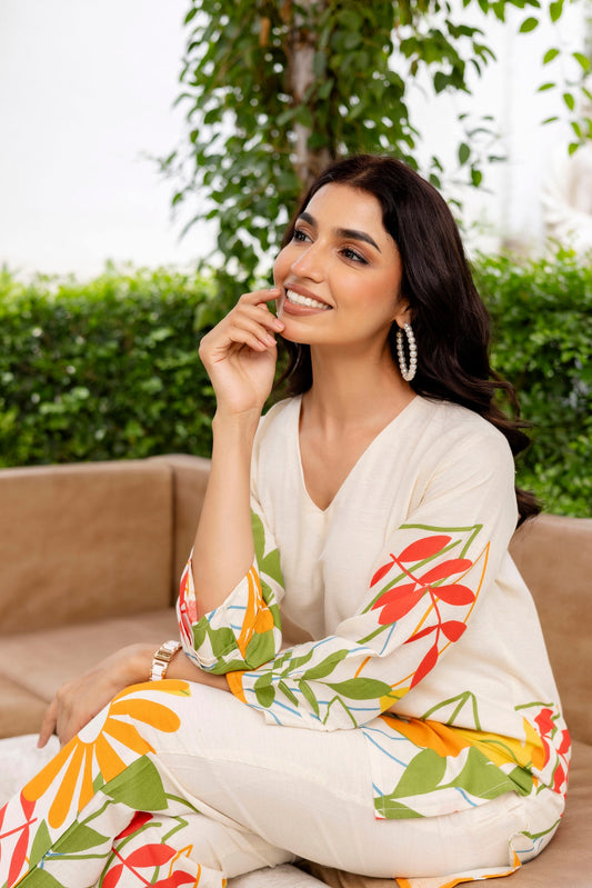 Pearl Mist Off-White Cotton Flex Co-ord Set - Me&My