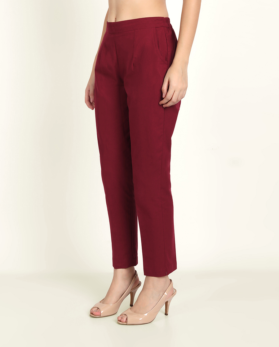 Maroon Cotton Women's Pant from Me & My