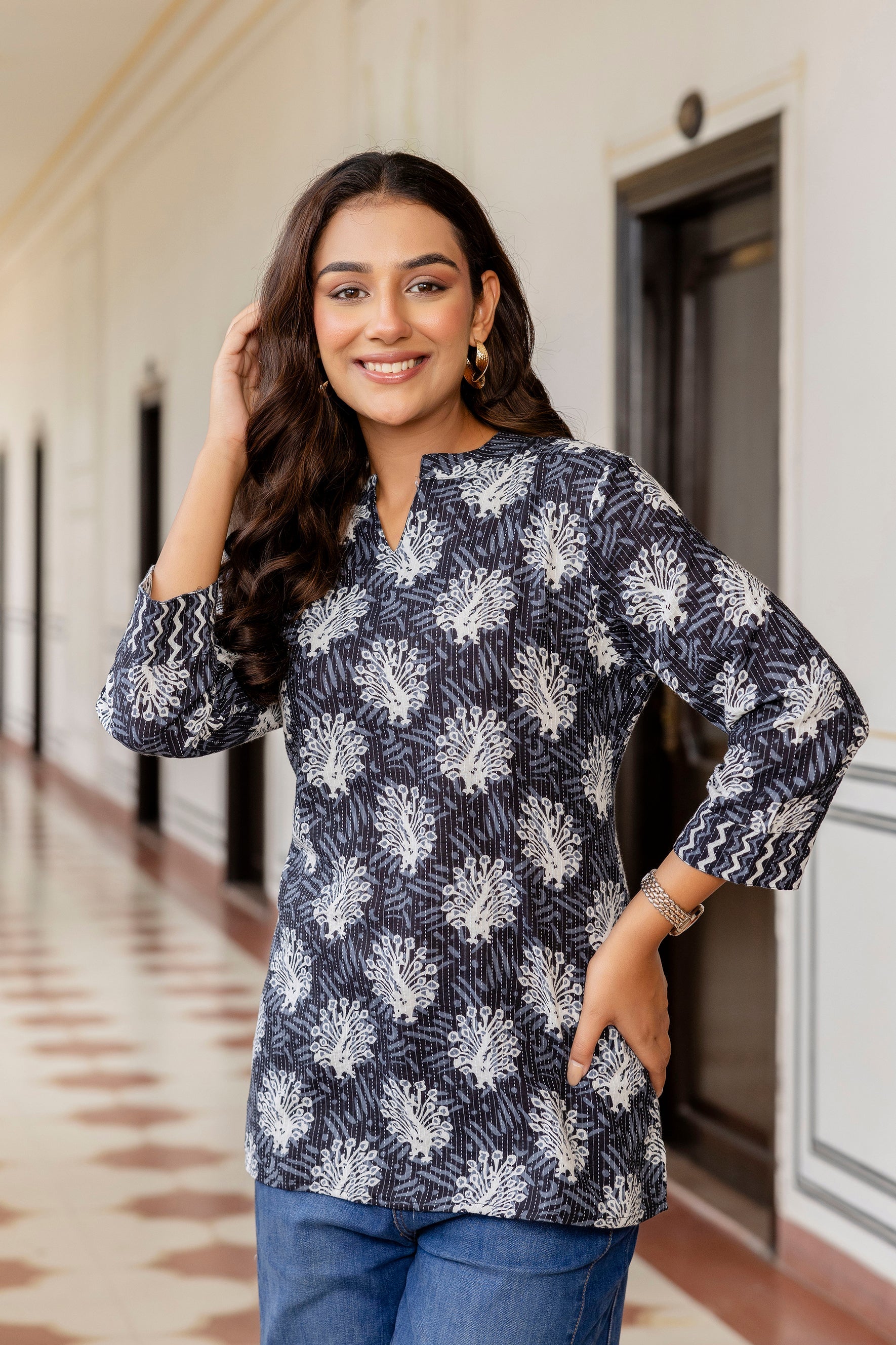 Noirbloom Black Cotton Printed Top Me & My