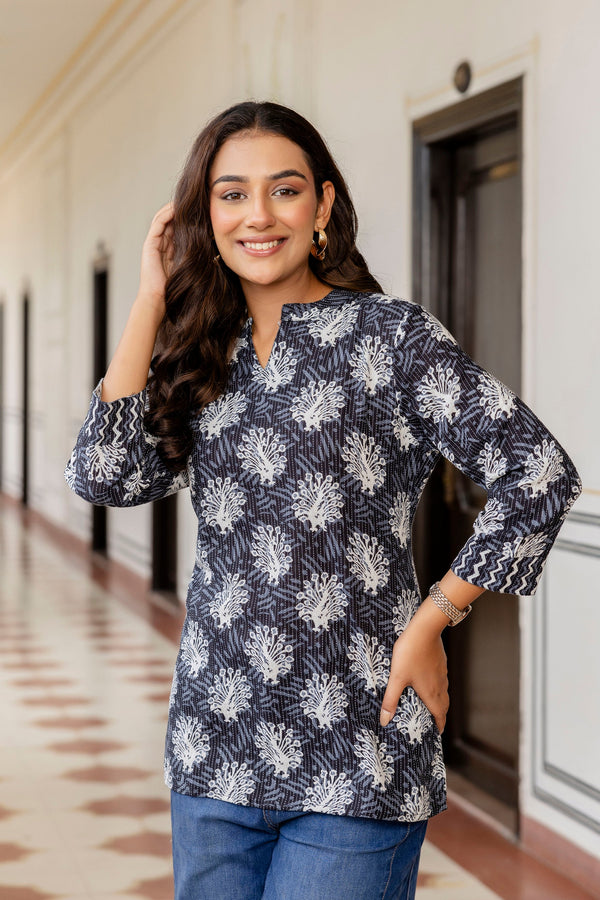 Noirbloom Black Cotton Printed Top