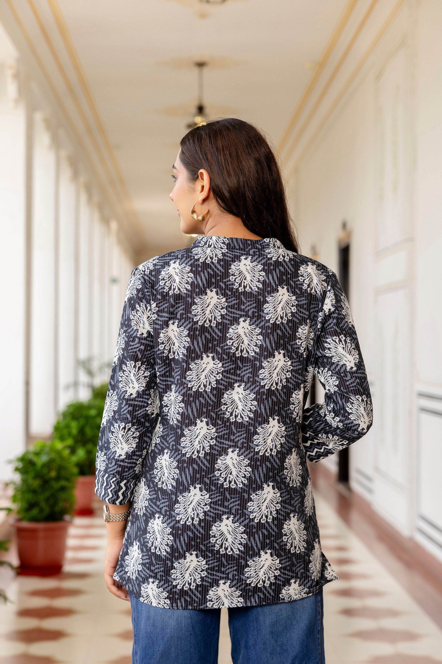 Noirbloom Black Cotton Printed Top Me & My