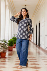 Noirbloom Black Cotton Printed Top Me & My