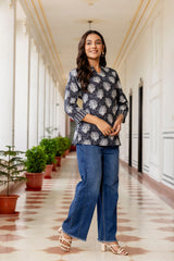 Noirbloom Black Cotton Printed Top - Me&My