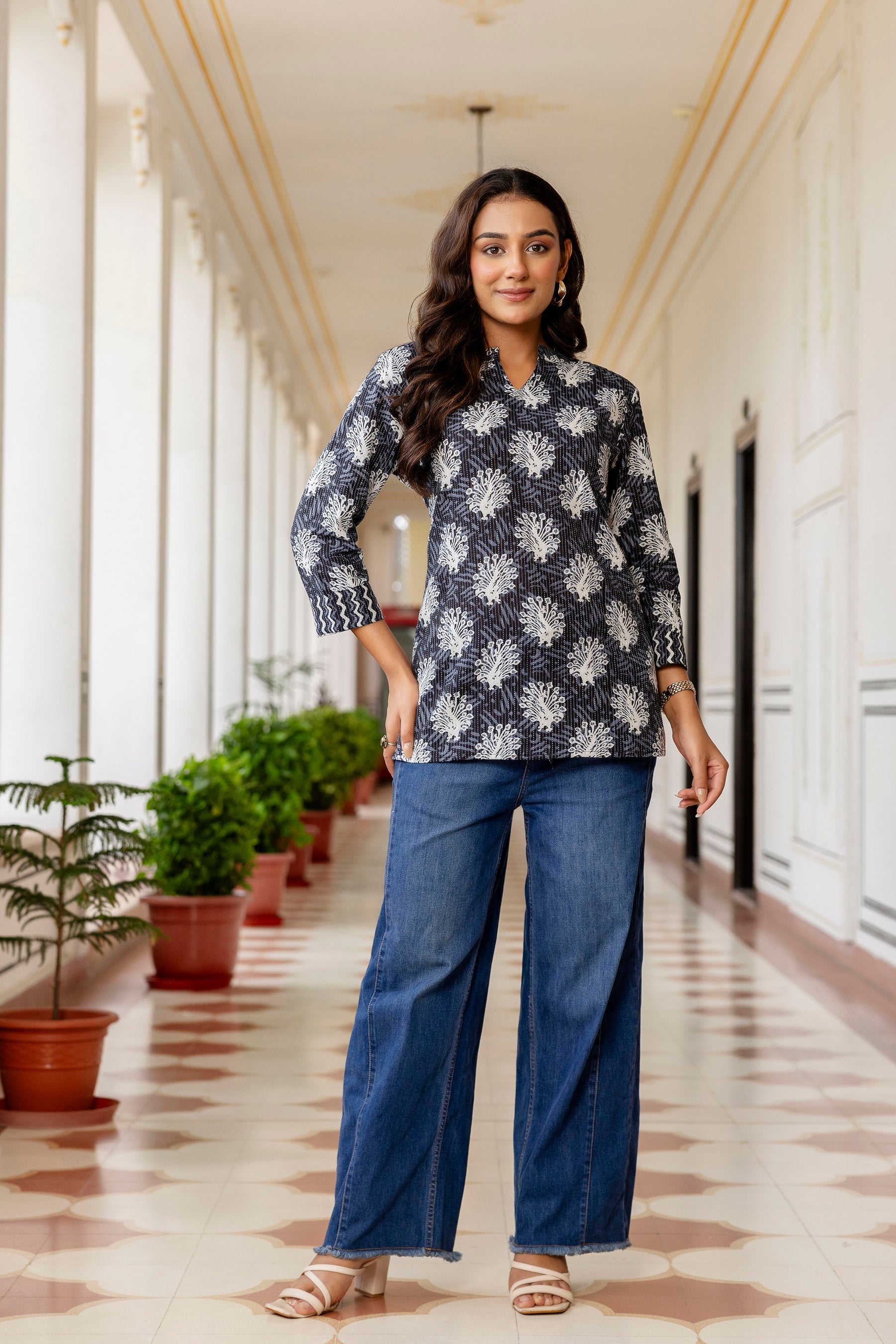 Noirbloom Black Cotton Printed Top Me & My