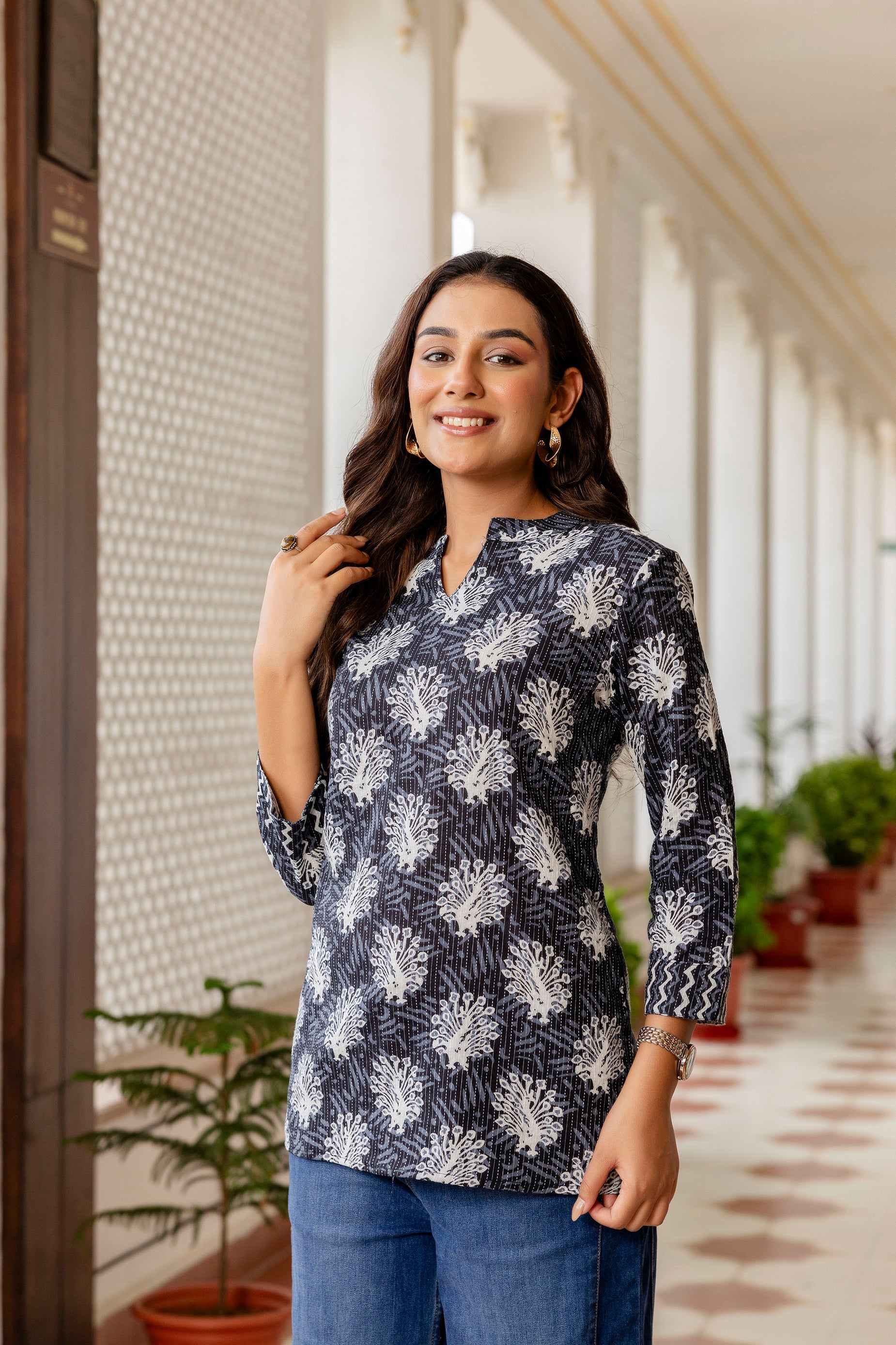 Noirbloom Black Cotton Printed Top Me & My