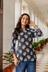 Noirbloom Black Cotton Printed Top Me & My