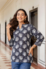Noirbloom Black Cotton Printed Top Me & My