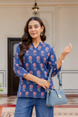 Indigo Drift Printed Cotton Top - Me&My