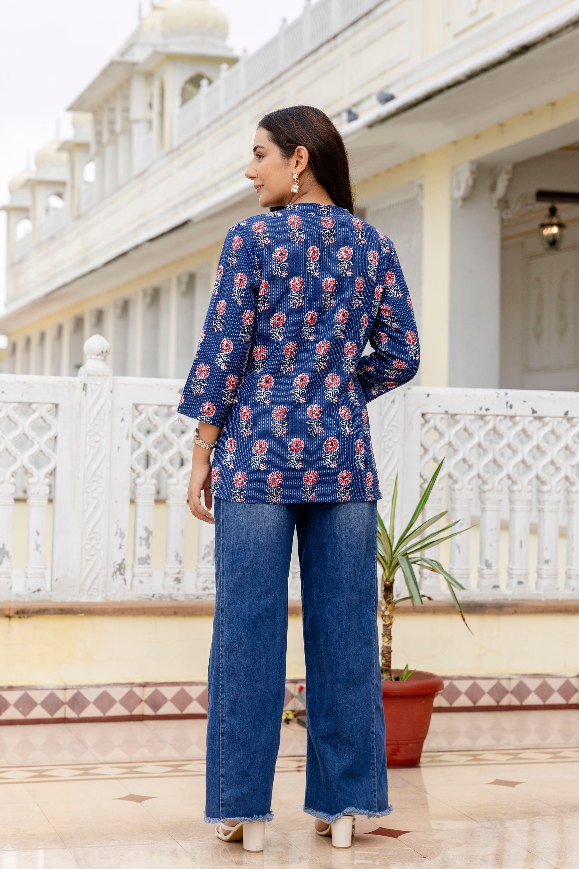 Indigo Drift Printed Cotton Top Me & My