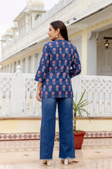 Indigo Drift Printed Cotton Top Me & My
