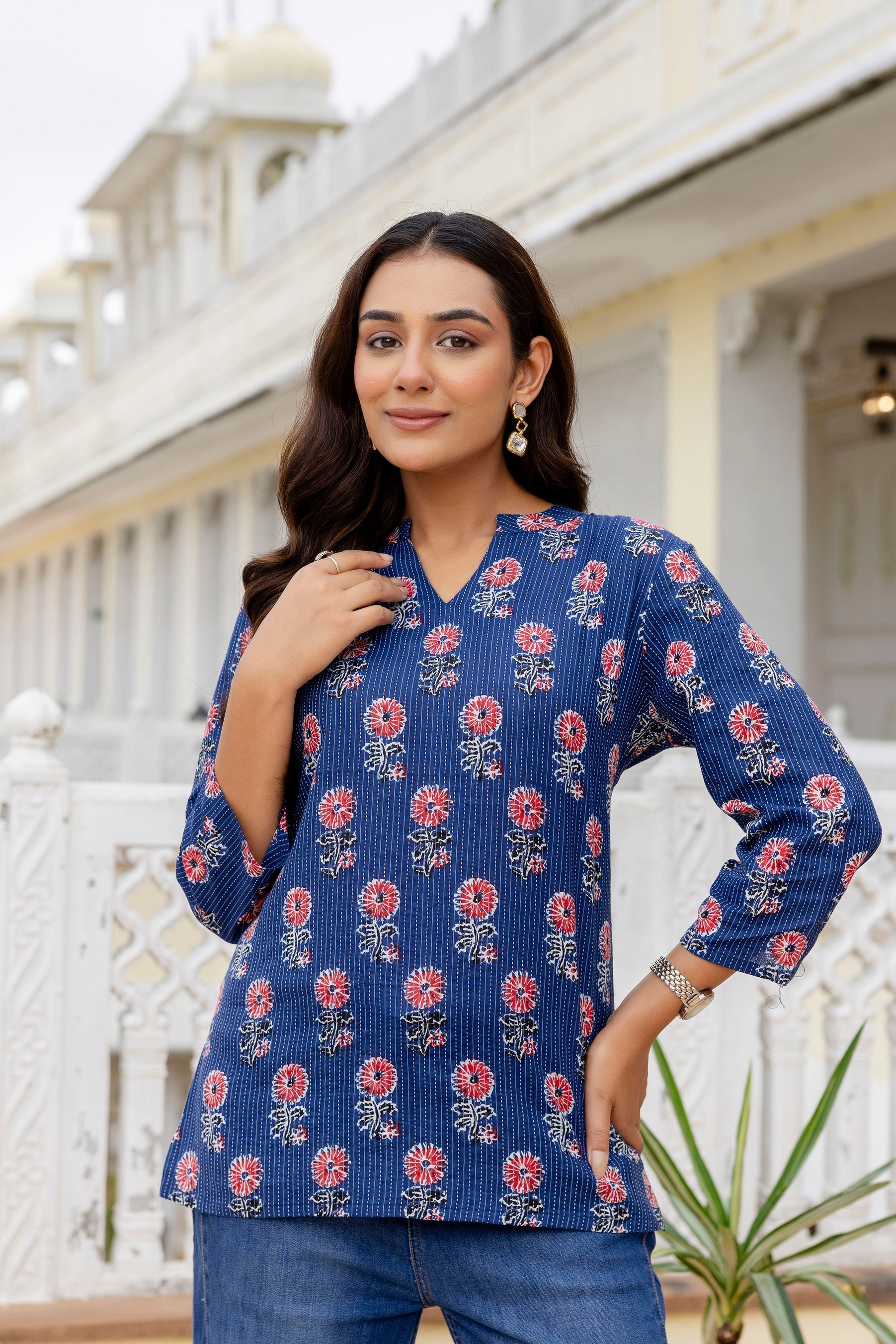 Indigo Drift Printed Cotton Top Me & My