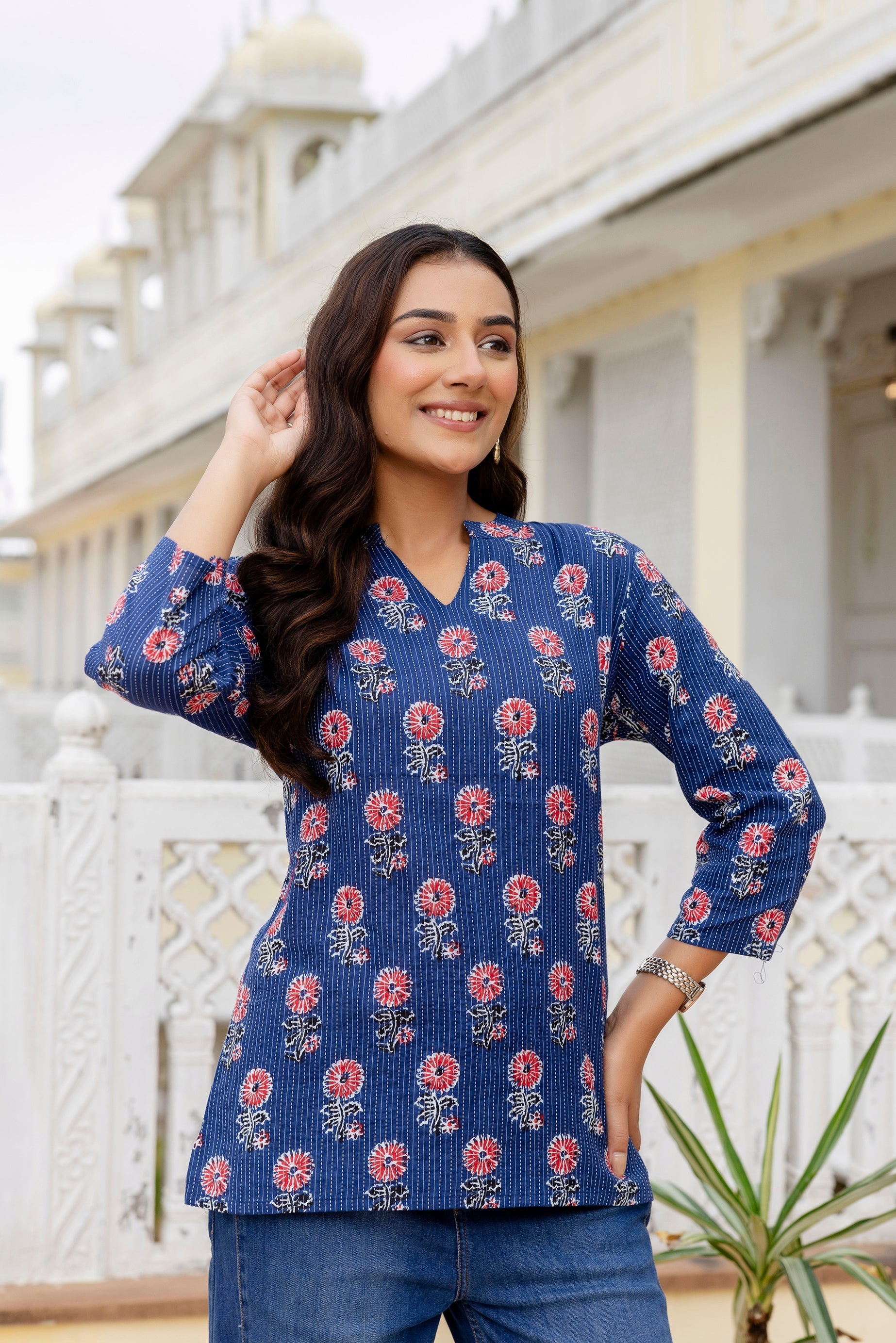 Indigo Drift Printed Cotton Top Me & My