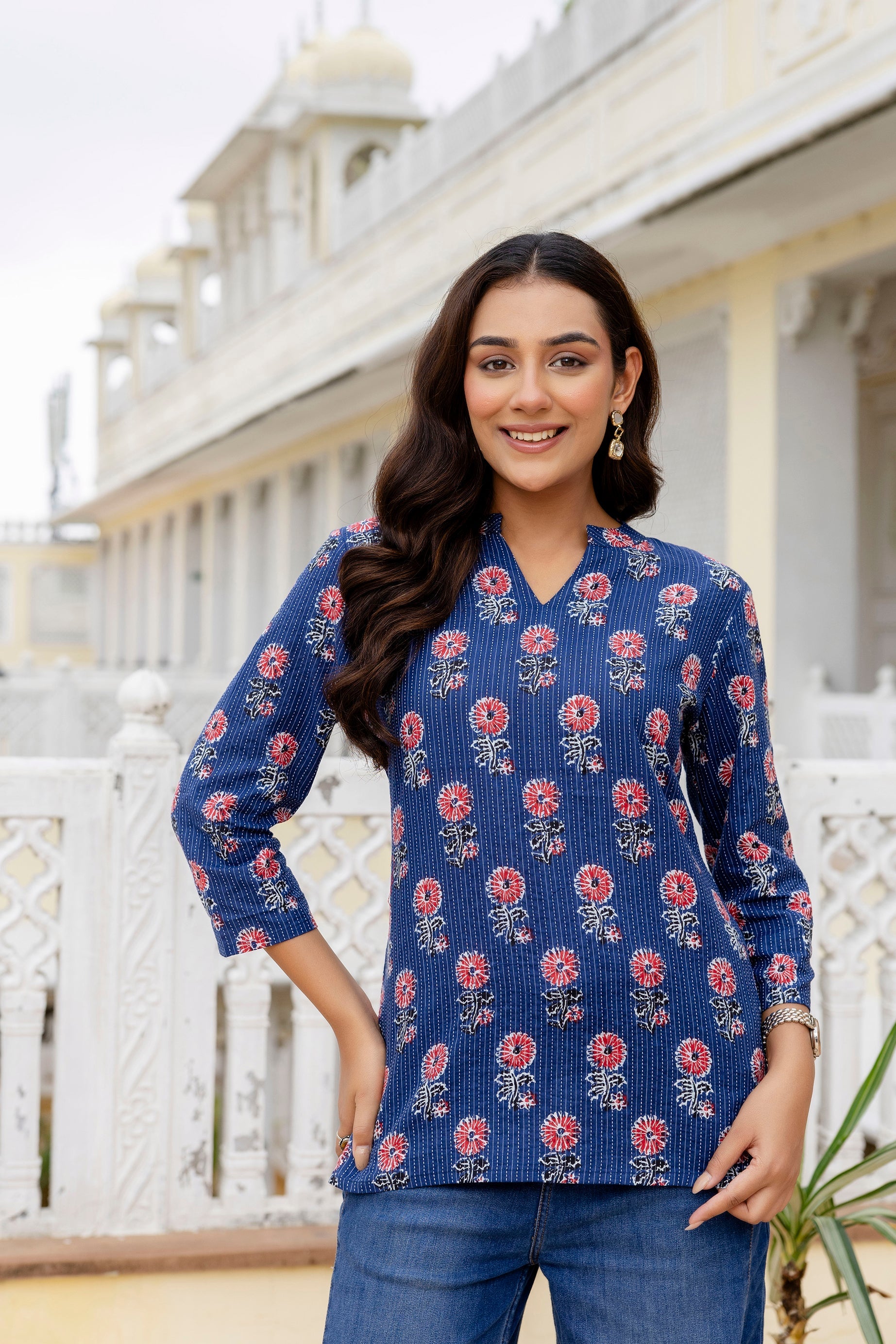 Indigo Drift Printed Cotton Top Me & My