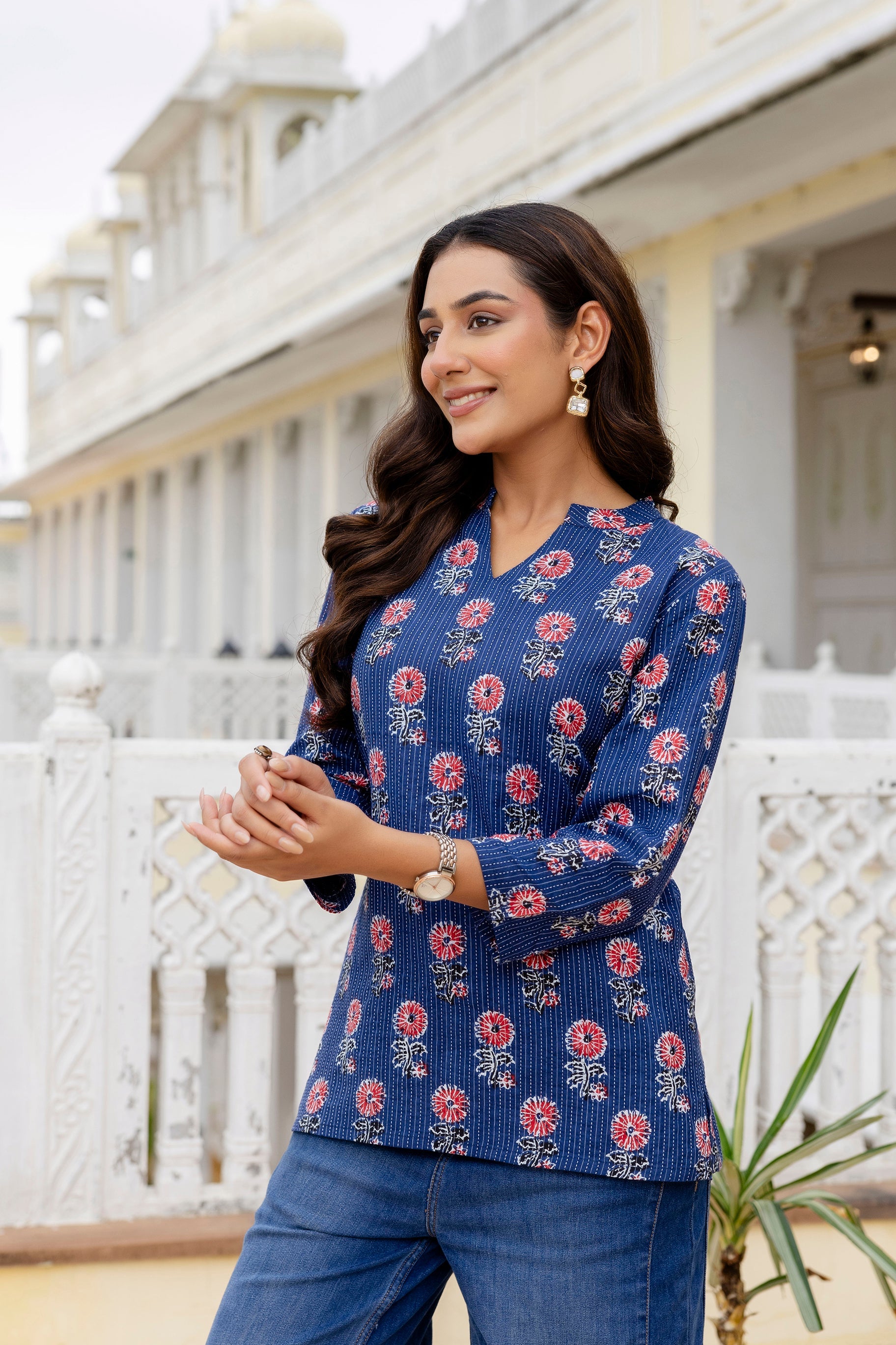 Indigo Drift Printed Cotton Top Me & My
