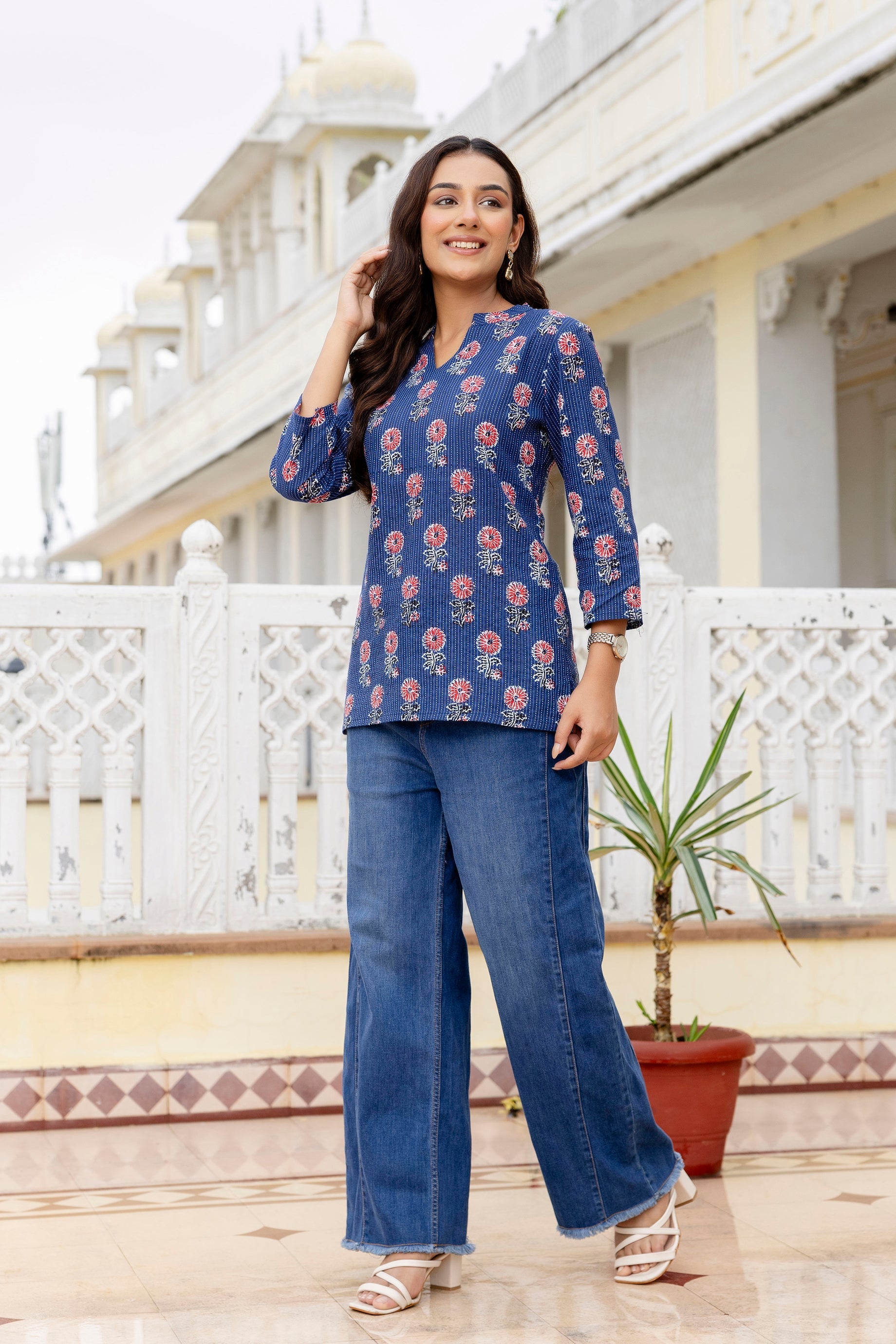 Indigo Drift Printed Cotton Top Me & My