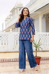 Indigo Drift Printed Cotton Top Me & My
