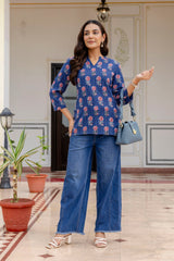 Indigo Drift Printed Cotton Top - Me&My