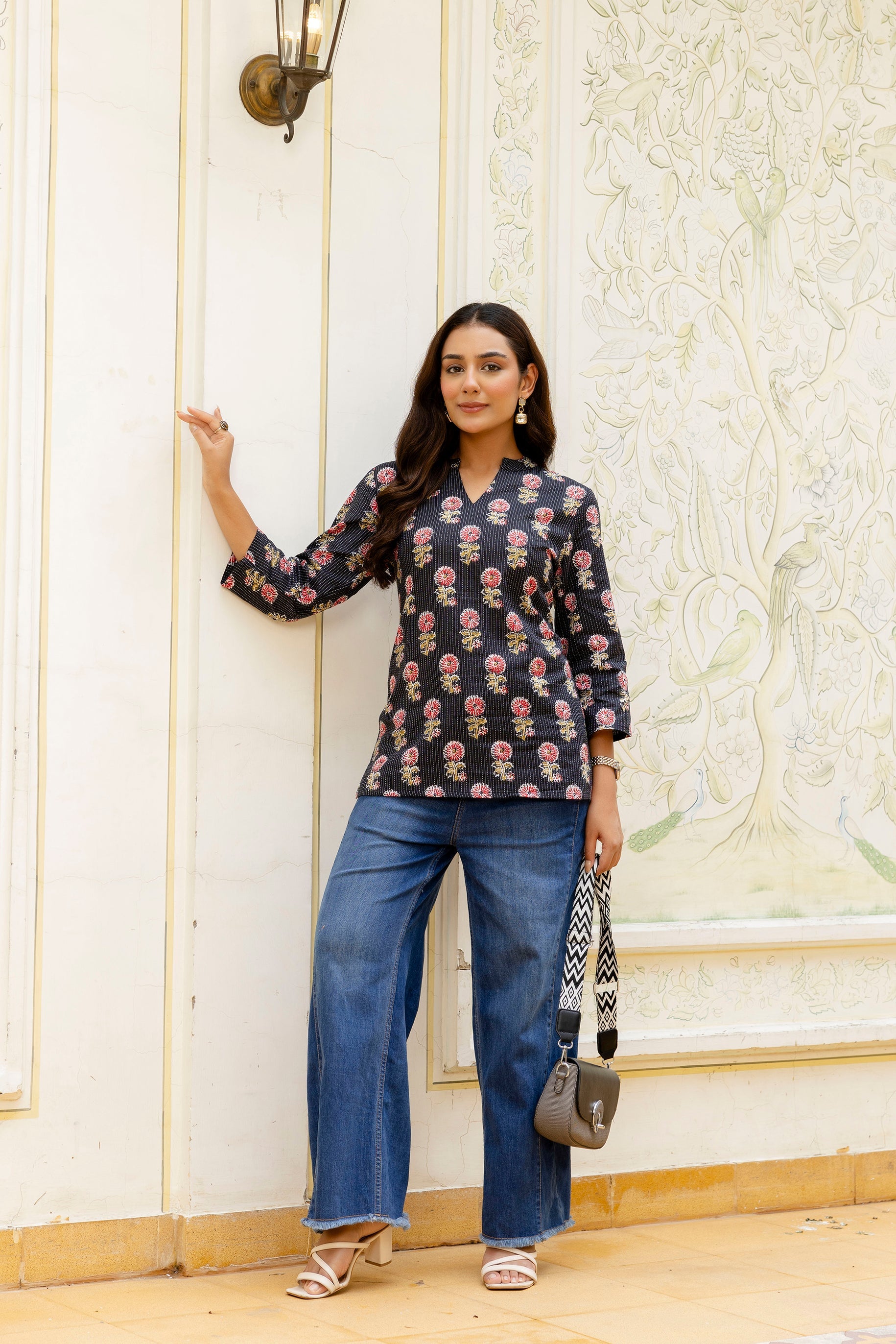 Monsoon Noir Cotton Printed Top Me & My