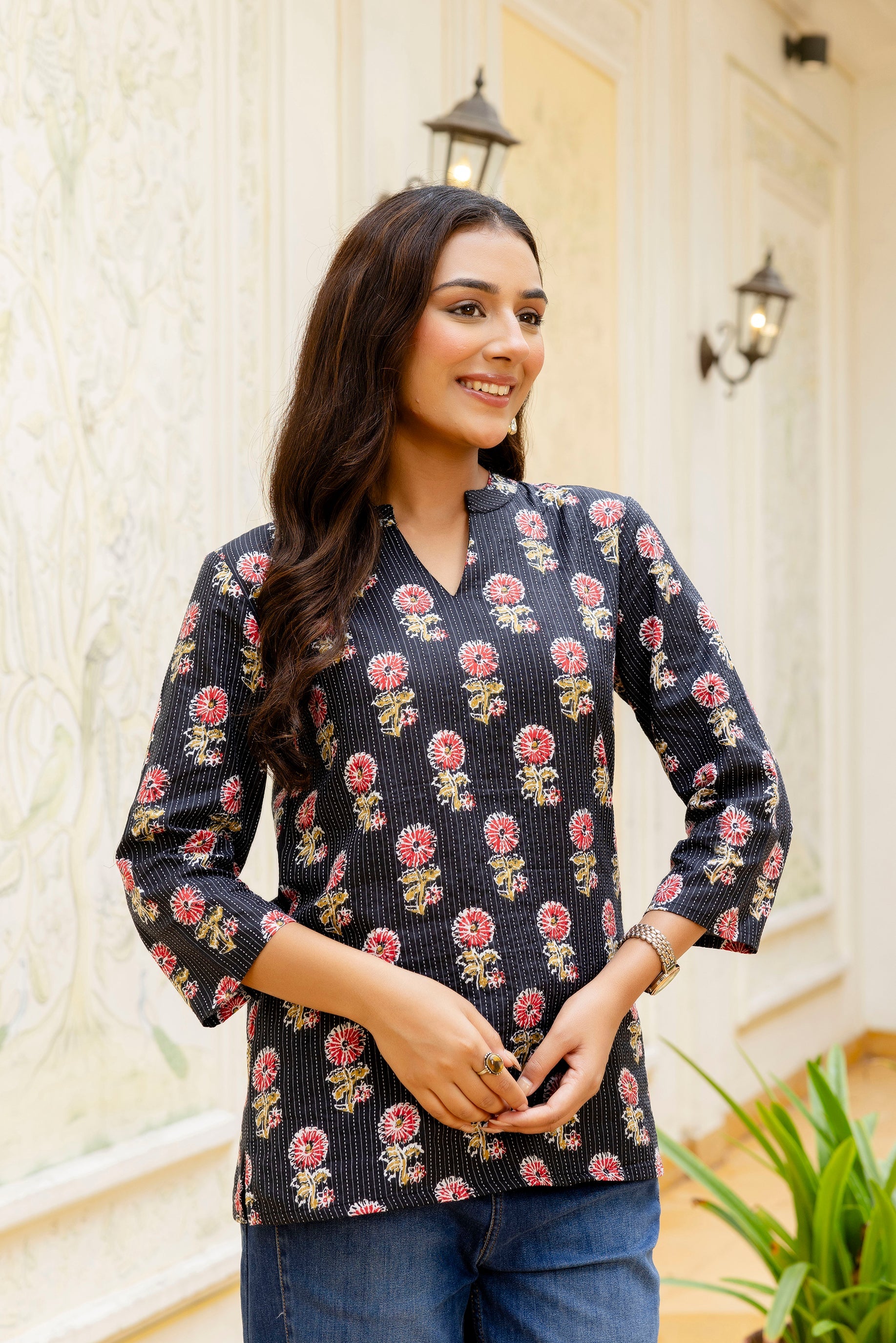 Monsoon Noir Cotton Printed Top Me & My