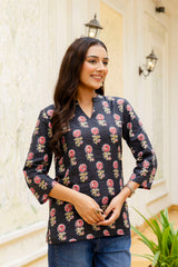 Monsoon Noir Cotton Printed Top - Me&My