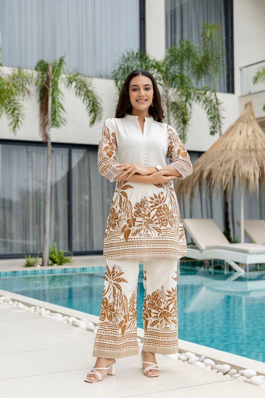 Ecru Bloom Off-White Cotton Flex Co-ord Set — image 3