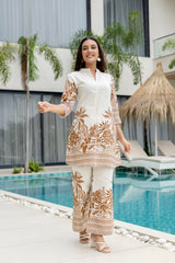 Ecru Bloom Off-White Cotton Flex Co-ord Set - Me&My