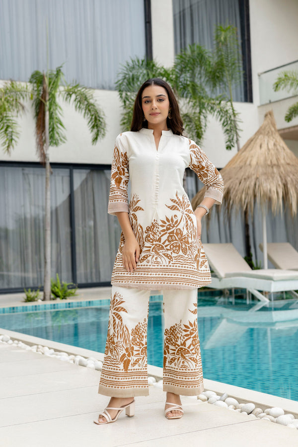 Ecru Bloom Off-White Cotton Flex Co-ord Set