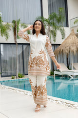 Ecru Bloom Off-White Cotton Flex Co-ord Set - Me&My