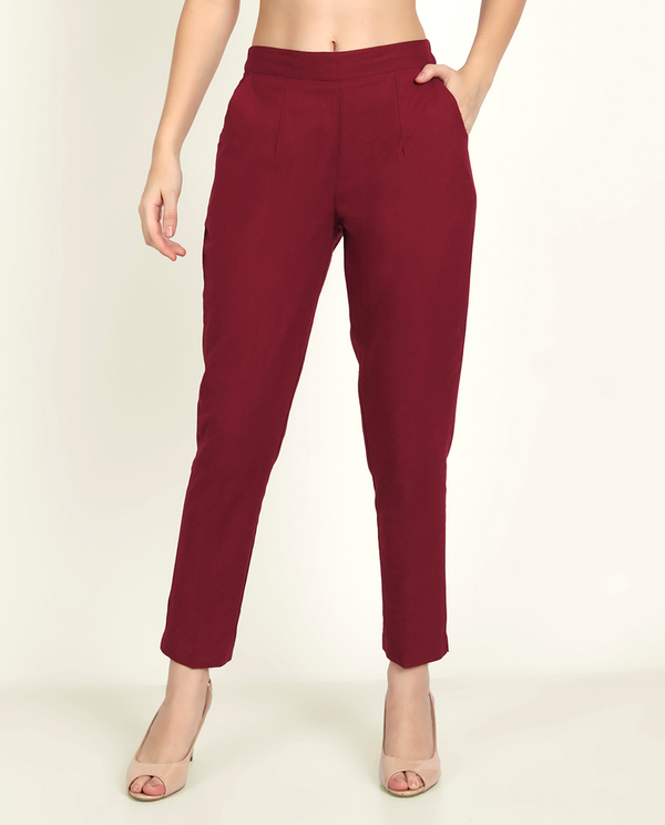 Maroon Cotton Women's Pant