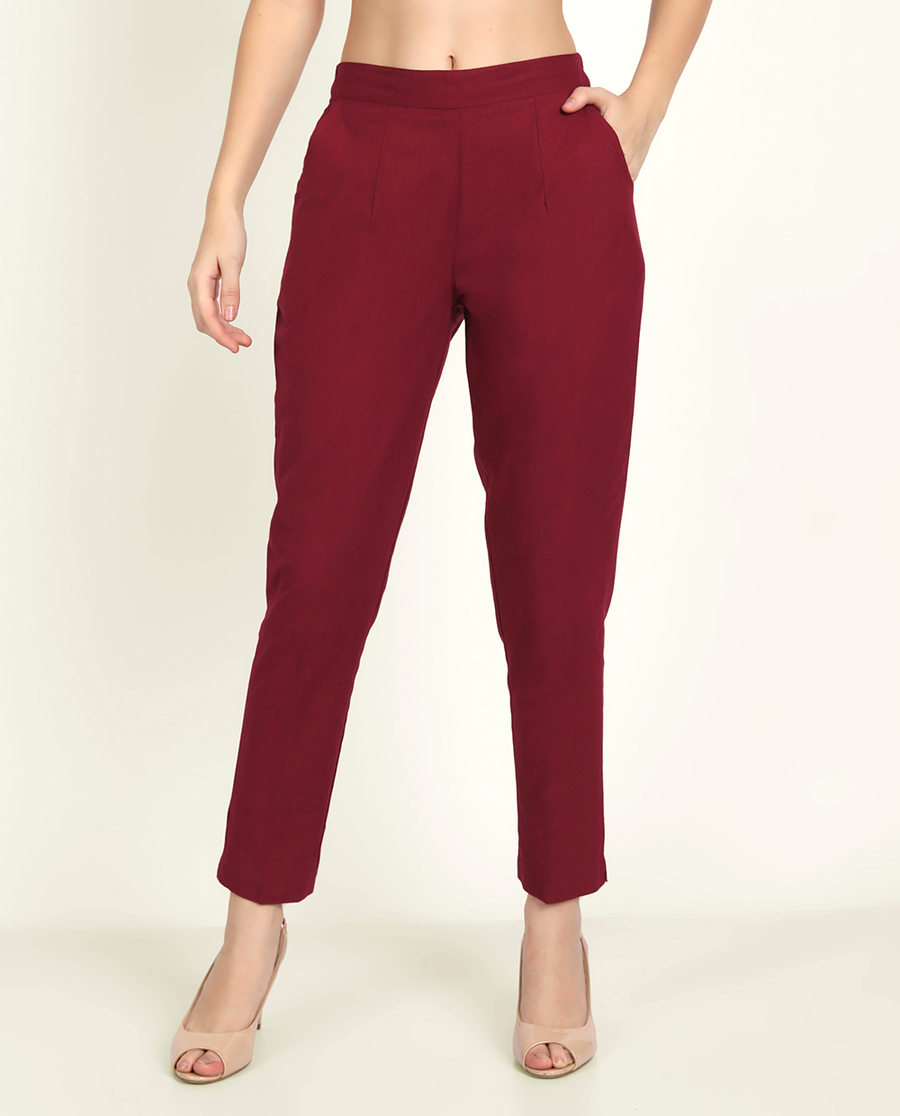 Maroon Cotton Women's Pant from Me & My