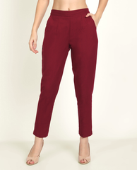 Maroon Cotton Women's Pant from Me & My