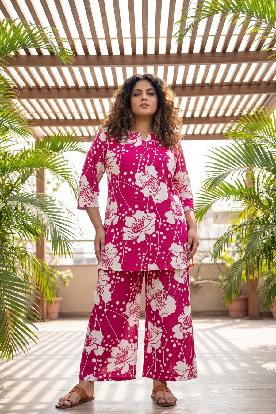 Blossom Garden Bright Pink Floral Cotton Co-ord Set — image 9
