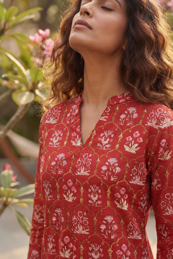 Ikat Geometry Red Cotton Co-ord Set