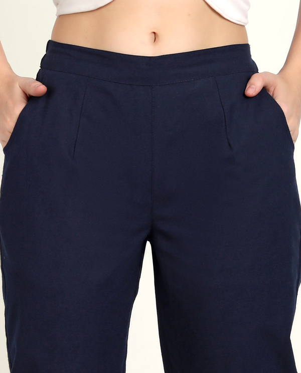 Navy Blue Cotton Women's Pant